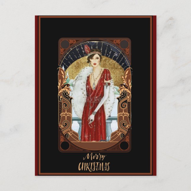 Cartão Postal Feliz Natal Vintage Art Deco (Frente)