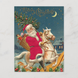 Cartão Postal Feliz Natal Vintage Papai Noel em Cavalo
