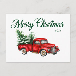 Cartão Postal Feliz Natal Vintage Red Truck Ano