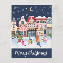 Cartão Postal Feliz Natal Whimsy Winter Town Personalize