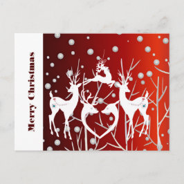 Cartão Postal Feliz Natal White Reindeer Elegante Vermelho