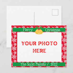 Cartão Postal Feliz Natal White Snow Family Foto Red