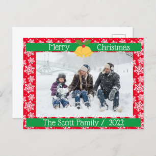 Cartão Postal Feliz Natal White Snow Family Foto Red