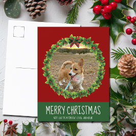 Cartão Postal Feliz Natal Wreath Cachorro Personalizado Vermelho