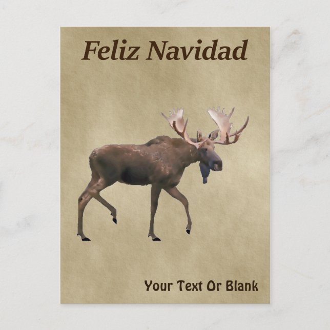Cartão Postal Feliz Navidad - Bull Moose Em Papel Antigo (Frente)