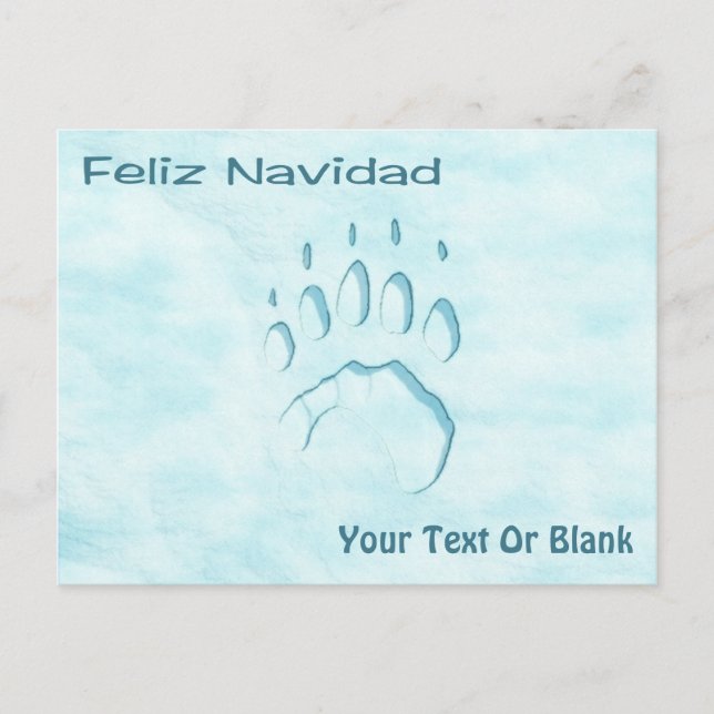 Cartão Postal Feliz Navidad - Impressão de Pata de Urso Polar (Frente)