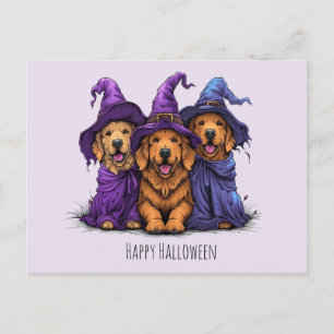 Cartão Postal Feliz Ouro de Halloween Bruxas dos Cachorros do Re
