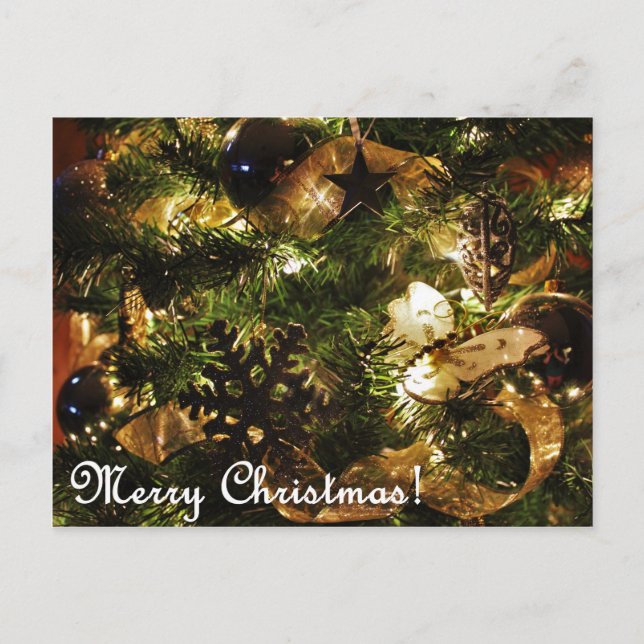 Cartão Postal Feliz Ouro de Natal Borboleta (Frente)