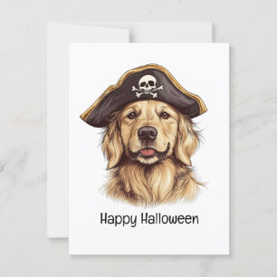 Cartão Postal Feliz Ouro Pirata de Halloween Cachorro de Retriev