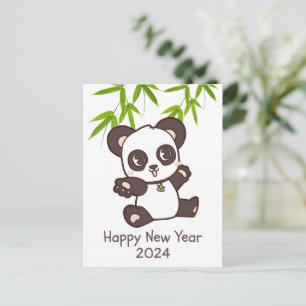 Cartão Postal Feliz Panda Bamboo Novo Ano