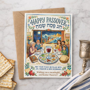 Cartão Postal Feliz Páscoa Chag Pesach Sameach Folclore Colorido