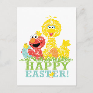 Cartão Postal Feliz Páscoa do Elmo e do Big Bird