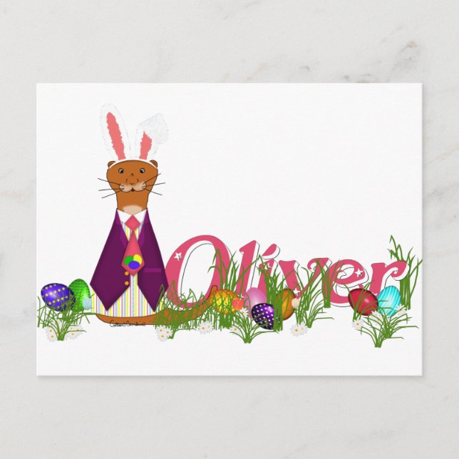Cartão Postal Feliz Páscoa Oliver a Lontra (Frente)