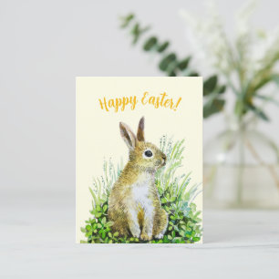 Cartão Postal Feliz Páscoa pequeno coelho aquarela 