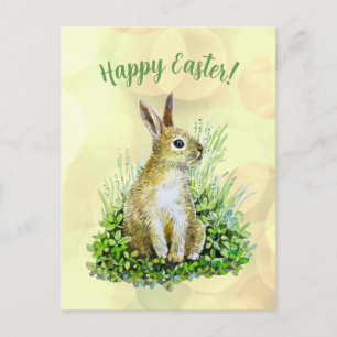 Cartão Postal Feliz Páscoa pequeno coelho aquarela
