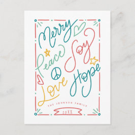 Cartão Postal Feliz Paz Joy Ama Esperança Feriado Brilhante
