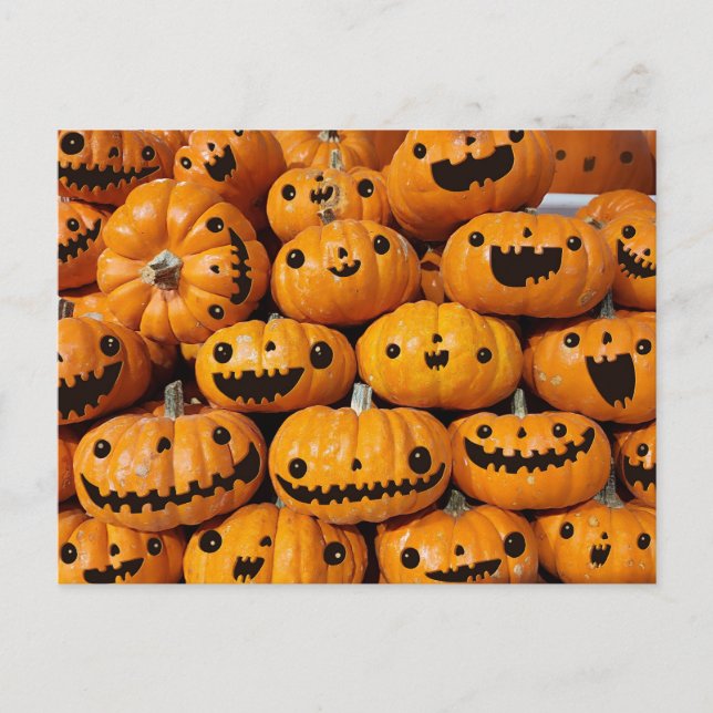 Cartão Postal Feliz Pumpkins Halloween Fall (Frente)