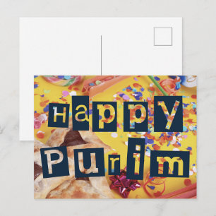 Cartão Postal Feliz Purim Colorida Festa Judaica 