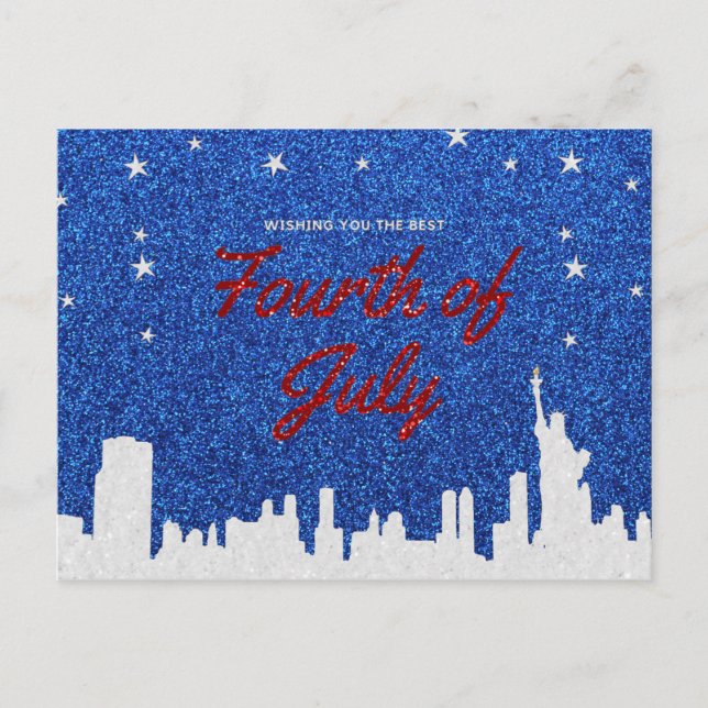 Cartão Postal Feliz Quatro De Julho Brilho (Frente)