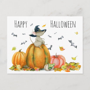 Cartão Postal Feliz Rato de Bruxa de Cartoon Bonito de Halloween