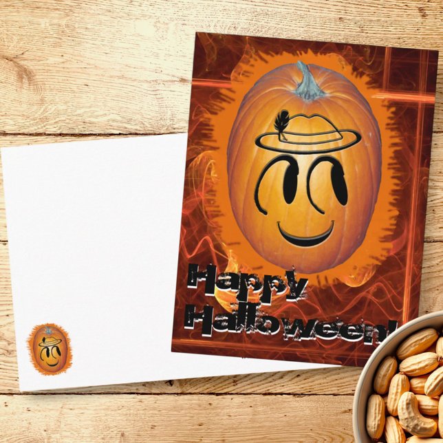 Cartão Postal Feliz Rosto Jack-O-Lanterna (Front and back halloween postcard)