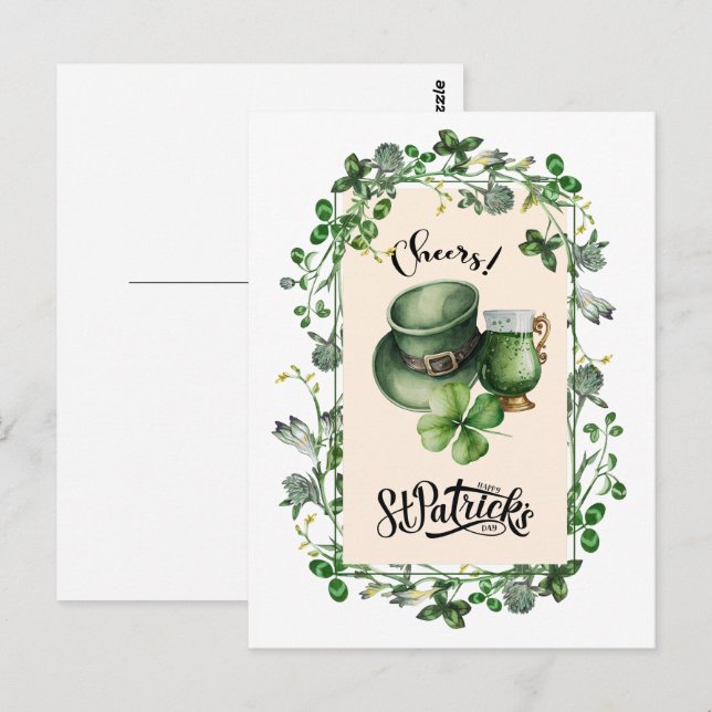 Cartão Postal Feliz Rua, Dia de Patrick. Leprechaun Hat Green Be (Frente/Verso)