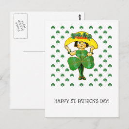 Cartão Postal Feliz Rua, Dia de Patrick. Menina Irlandesa Bonita