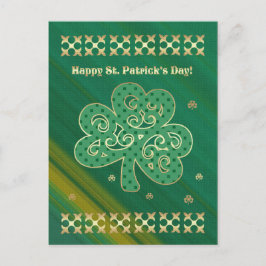Cartão Postal Feliz Rua, Dia de Patrick. Shamrock Dourado Elegan
