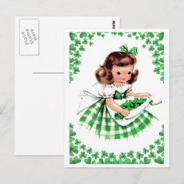 Cartão Postal Feliz Rua, Dia de Patrick. Vintage Irish Girl