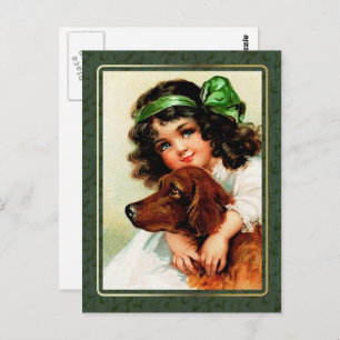 Cartão Postal Feliz Rua, Dia de Patrick. Vintage Irish Girl