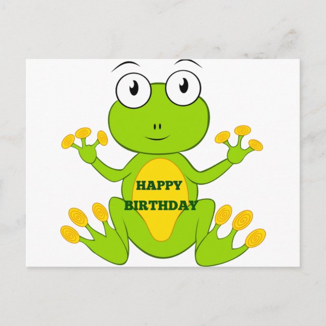 Cartão Postal Feliz Sapo Verde de Aniversário (Frente)