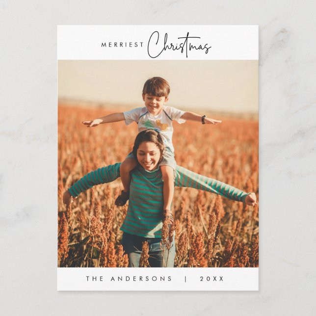 Cartão Postal Feliz Saudação Foto da Família de Natal Mais Feliz (Frente)