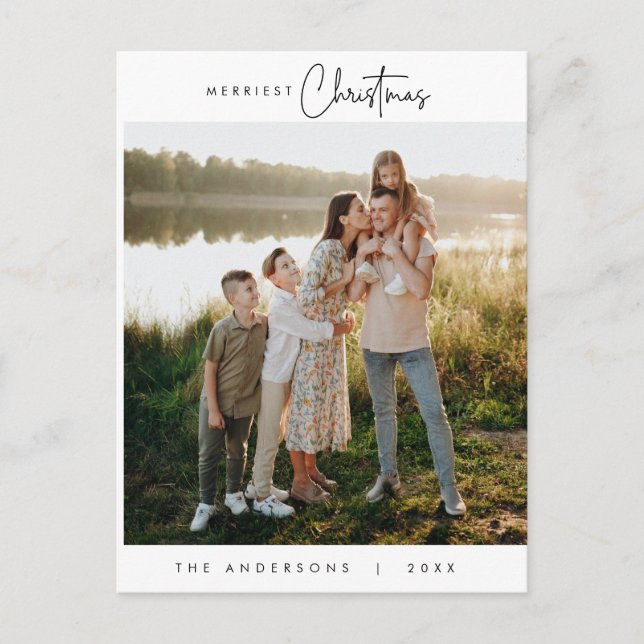 Cartão Postal Feliz Saudação Foto da Família de Natal Mais Feliz (Frente)
