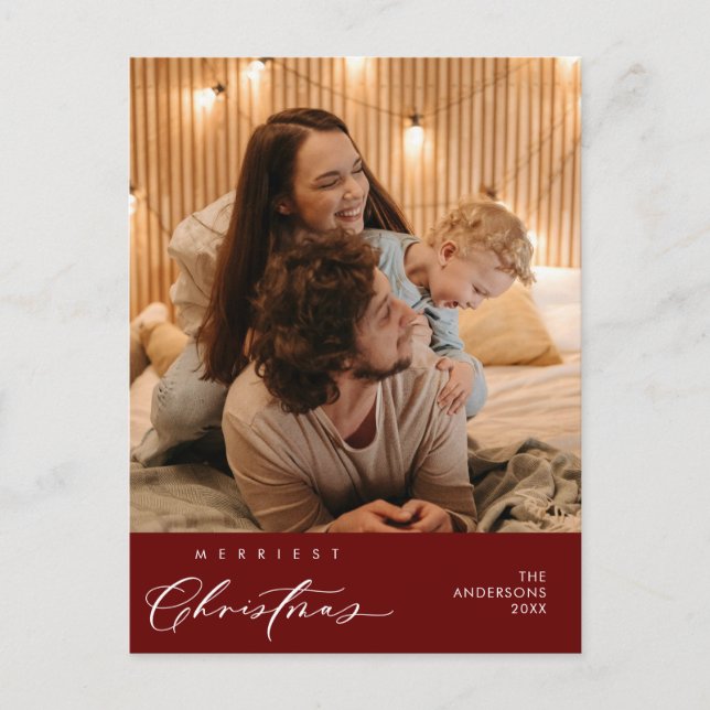 Cartão Postal Feliz Saudação Foto da Família de Natal Mais Feliz (Frente)