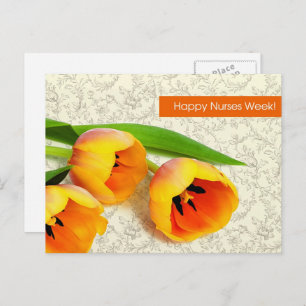 Cartão Postal Feliz Semana das Enfermeiras. Tulipas de primavera