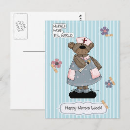 Cartão Postal Feliz Semana das Enfermeiras. Urso Teddy Fofo 