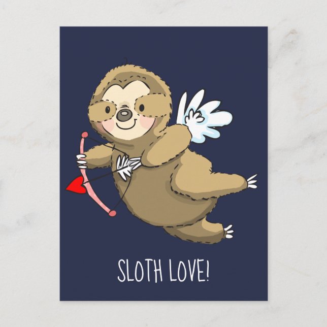 Cartão Postal Feliz Sloth Love Namorados Cupid (Frente)