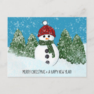 Cartão Postal Feliz Snowman Feliz Natal e Feliz ano novo