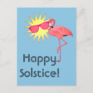 Cartão Postal Feliz Solstício Cor-de-Rosa Flamingo, Face Do Sol