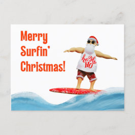 Cartão Postal Feliz Surfin Papais noeis de Natal no surfboard