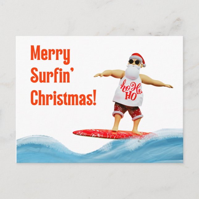 Cartão Postal Feliz Surfin Papais noeis de Natal no surfboard (Frente)