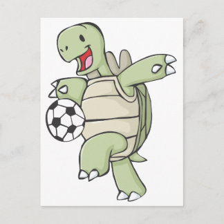 Cartão Postal Feliz Tortoise Jogando Futebol