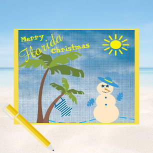 Cartão Postal Feliz Tropical Flórida, Snowman, na praia