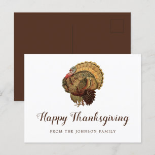 Cartão Postal Feliz Vintage Turquia Feliz Ação de Graças Saudaçõ