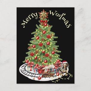 Cartão Postal Feliz Woofmas Design de Cachorro - Dachshund