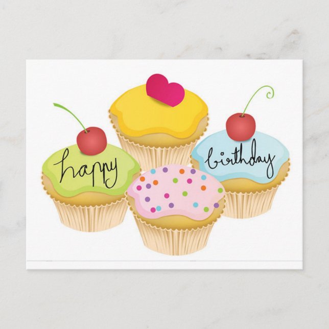 Cartão Postal Felizes Cupcakes de aniversário (Frente)