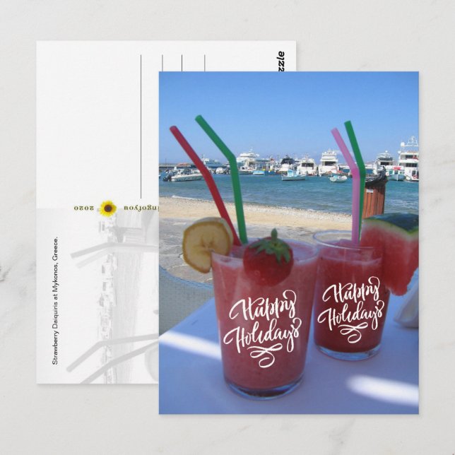 Cartão Postal Felizes Feriados com Morango Daiquiris - (Frente/Verso)