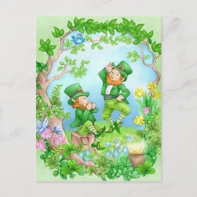 Cartão Postal Felizes Leprechauns (Frente)
