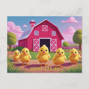 Cartão Postal Felizes Pintinhos de Primavera no Quintal