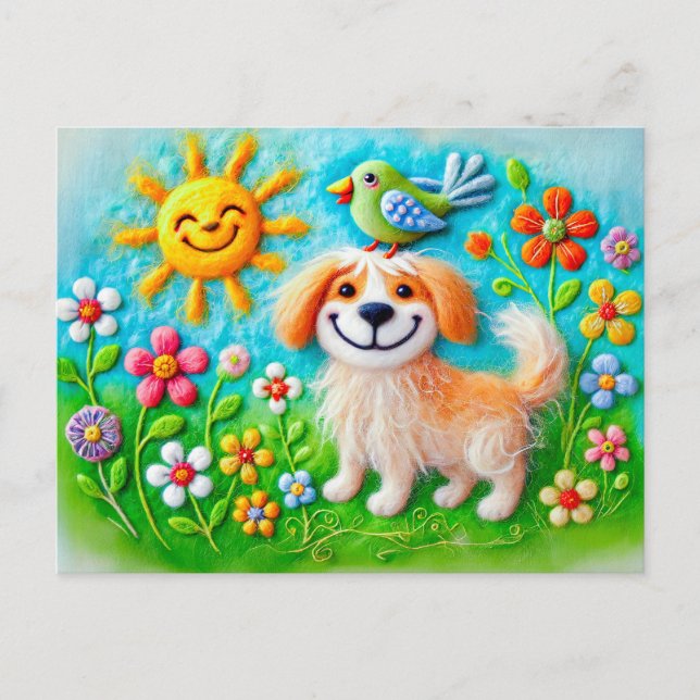 Cartão Postal Felt Dog Aproveitando a Sunshine de Verão (Frente)